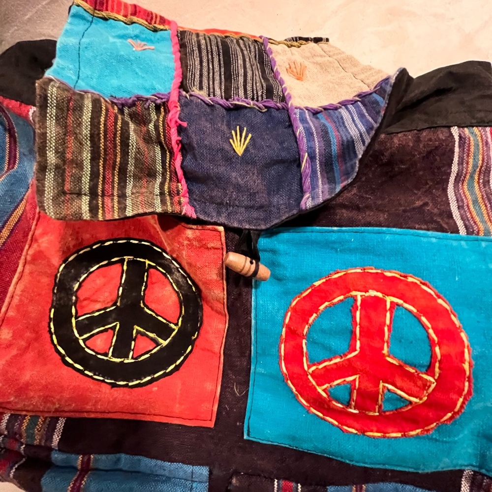 Patchwork‎ Peace Sign Backpack 100% cotton - Picture 3 of 6